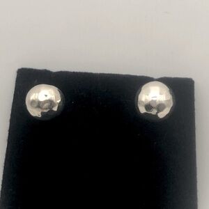 VTG Sterling Silver Hammered Design Dome Button Stud Earrings .6”